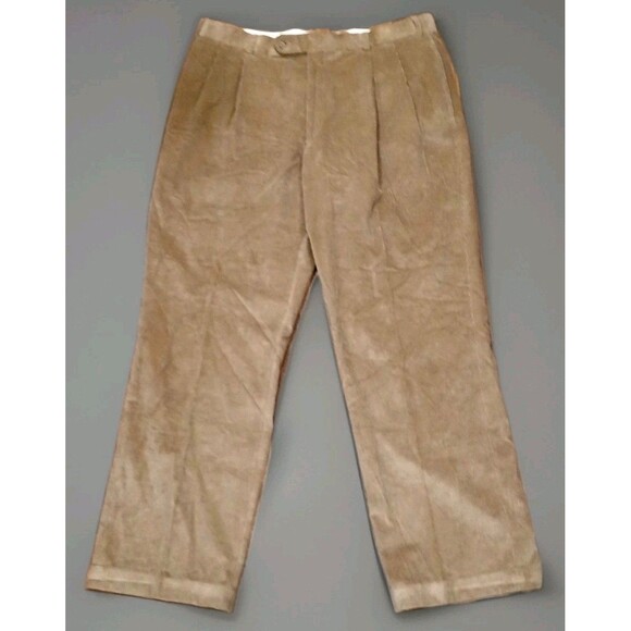 Haspel Mens 38x32 Brown Corduroy Pleated Cuffed Pants Old Money Prep Ivy Style - Picture 1 of 11